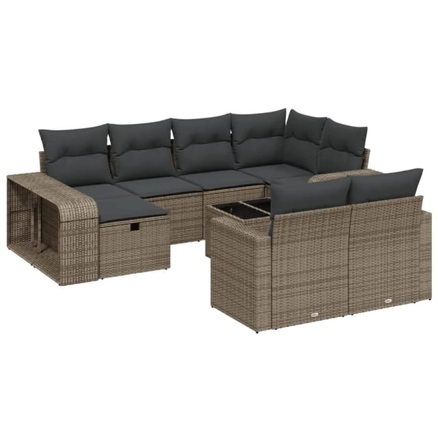 vidaXL 11-Tlg Garten-Sofagarnitur mit Kissen Hellgrau Poly Rattan 3266252