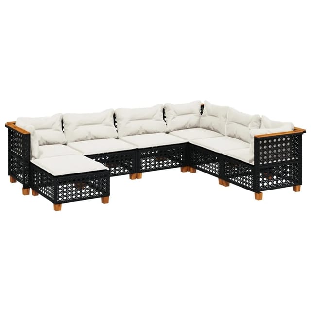 vidaXL 7-Tlg Garten-Sofagarnitur mit Kissen Schwarz Poly Rattan 3261938