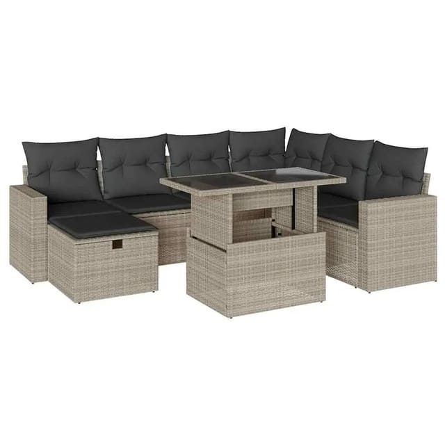 vidaXL 8-Tlg Garten-Sofagarnitur mit Kissen Hellgrau Poly Rattan 3274842