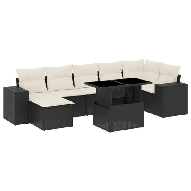 vidaXL 8-Tlg Garten-Sofagarnitur mit Kissen Schwarz Poly Rattan 3269316