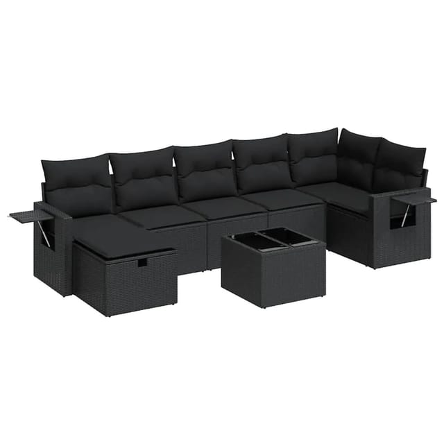 vidaXL 8-Tlg Garten-Sofagarnitur mit Kissen Schwarz Poly Rattan 3325511
