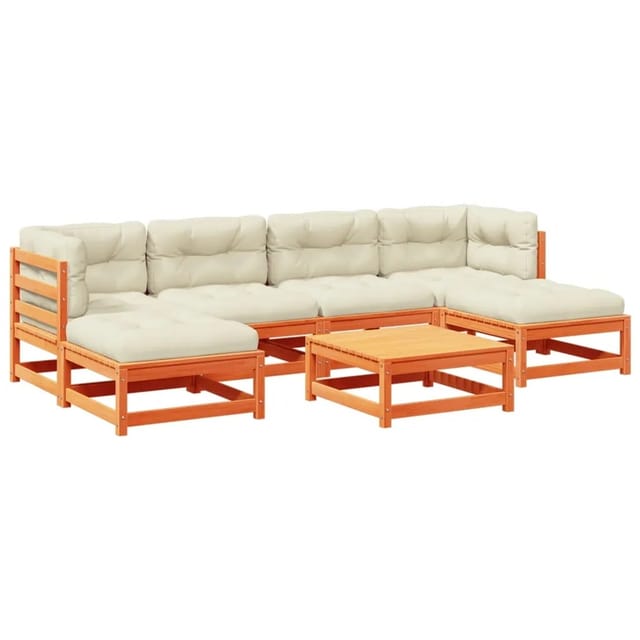 vidaXL 7-Tlg Garten-Sofagarnitur mit Kissen Wachsbraun Kiefernholz 3295823