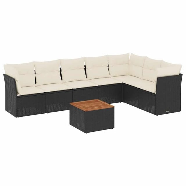 vidaXL 8-Tlg Garten-Sofagarnitur mit Kissen Schwarz Poly Rattan 3256007