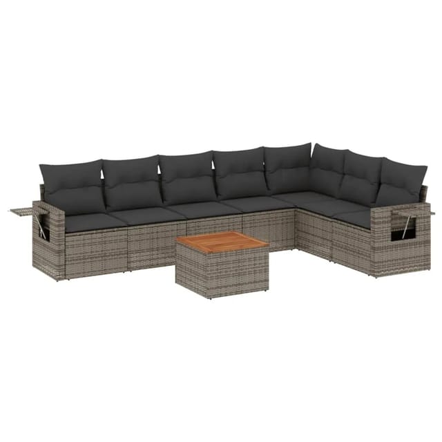 vidaXL 8-Tlg Garten-Sofagarnitur mit Kissen Grau Poly Rattan 3256928