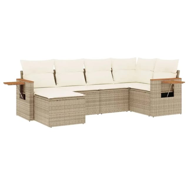 vidaXL 6-Tlg Garten-Sofagarnitur mit Kissen Beige Poly Rattan 3259419