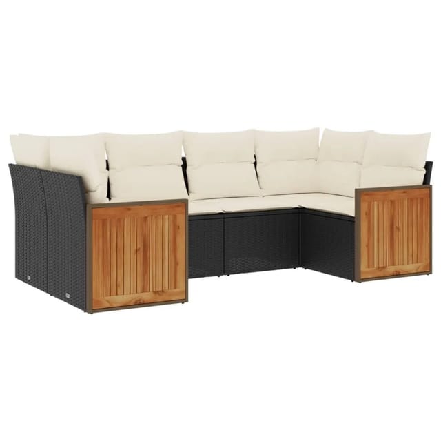 vidaXL 6-Tlg Garten-Sofagarnitur mit Kissen Schwarz Poly Rattan 3260341