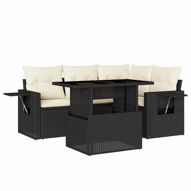 vidaXL 5-Tlg Garten-Sofagarnitur mit Kissen Schwarz Poly Rattan 3267876