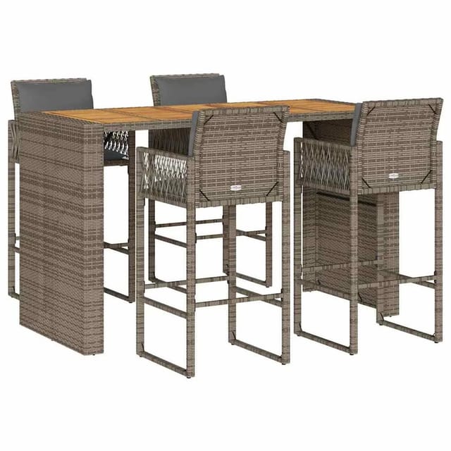 vidaXL 5-Tlg Gartenbar-Set mit Kissen Grau Poly Rattan Akazie 3328903