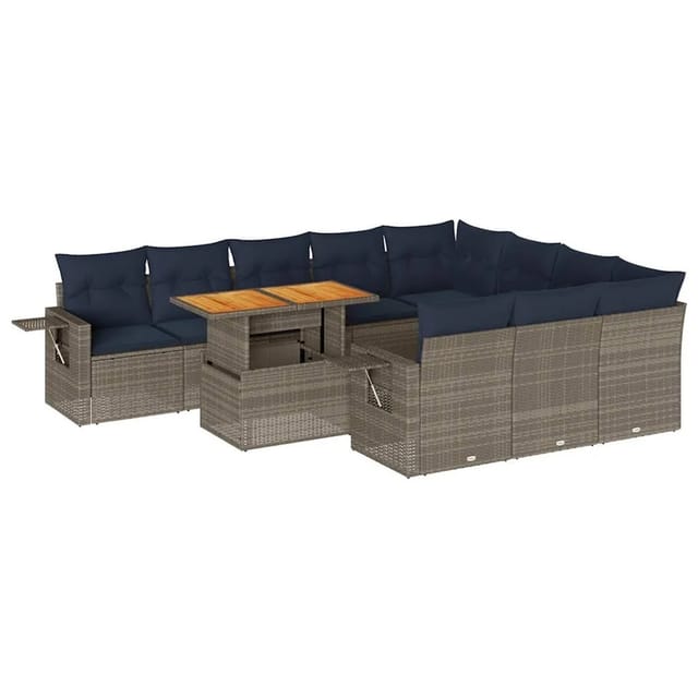 vidaXL 11-Tlg Garten-Sofagarnitur mit Kissen Grau Poly Rattan 3327204