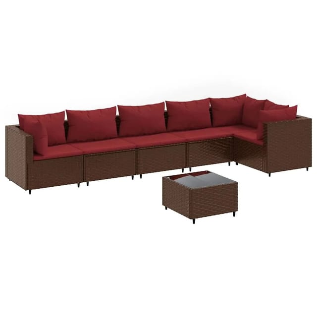 vidaXL 7-Tlg Garten-Lounge-Set mit Kissen Braun Poly Rattan 3308117