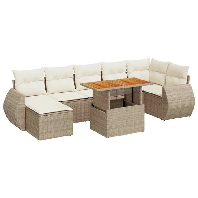 vidaXL 8-Tlg Garten-Sofagarnitur mit Kissen Beige Poly Rattan 3327292