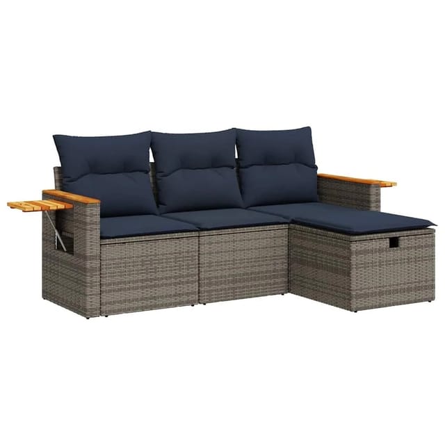 vidaXL 4-Tlg Garten-Sofagarnitur mit Kissen Grau Poly Rattan 3325953