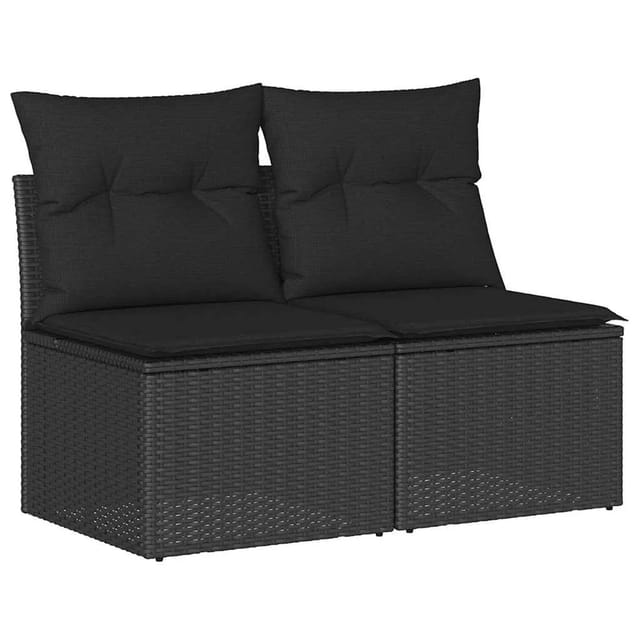 vidaXL 2-Tlg Garten-Sofagarnitur mit Kissen Schwarz Poly Rattan 3325241