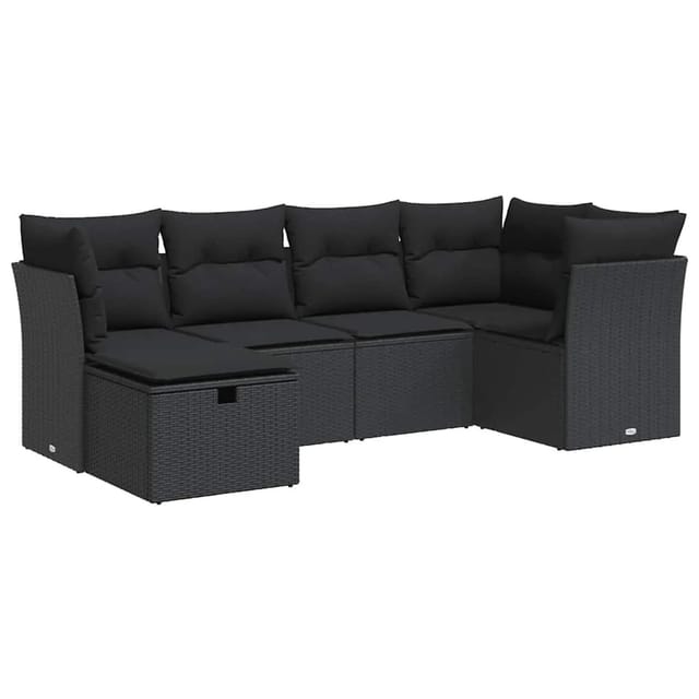 vidaXL 6-Tlg Garten-Sofagarnitur mit Kissen Schwarz Poly Rattan 3325281