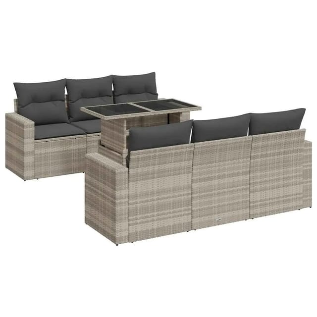 vidaXL 7-Tlg Garten-Sofagarnitur mit Kissen Hellgrau Poly Rattan 3326263