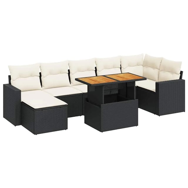 vidaXL 8-Tlg Garten-Sofagarnitur mit Kissen Schwarz Poly Rattan 3327066
