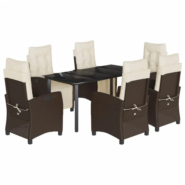 vidaXL 7-Tlg Garten-Essgruppe mit Kissen Braun Poly Rattan 3212985