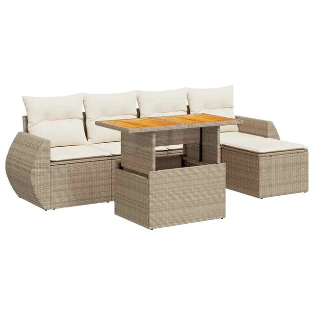 vidaXL 6-Tlg Garten-Sofagarnitur mit Kissen Beige Poly Rattan 3327250