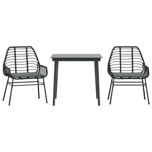 vidaXL 3-Tlg Garten-Essgruppe mit Kissen Schwarz Poly Rattan Glas 3334450