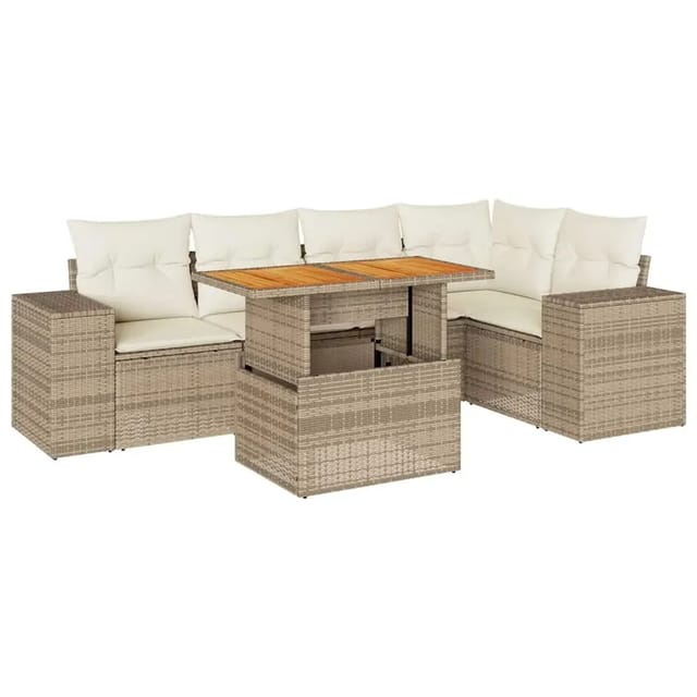 vidaXL 6-Tlg Garten-Sofagarnitur mit Kissen Beige Poly Rattan 3327376