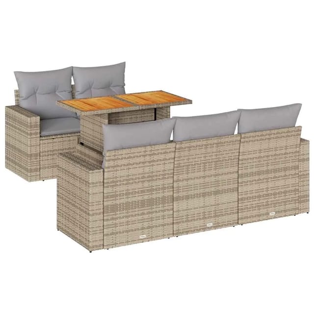 vidaXL 6-Tlg Garten-Sofagarnitur mit Kissen Beige Poly Rattan 3326992
