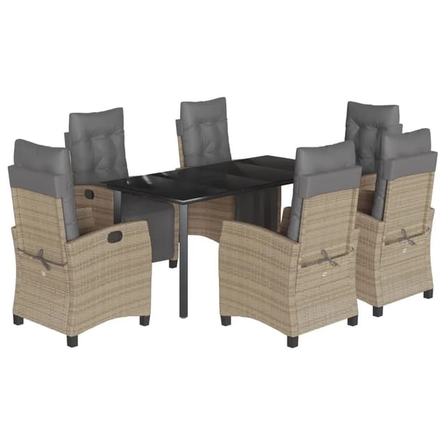 vidaXL 7-Tlg Garten-Essgruppe mit Kissen Beigemischung Poly Rattan 3213027