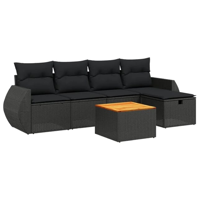 vidaXL 6-Tlg Garten-Sofagarnitur mit Kissen Schwarz Poly Rattan 3265052