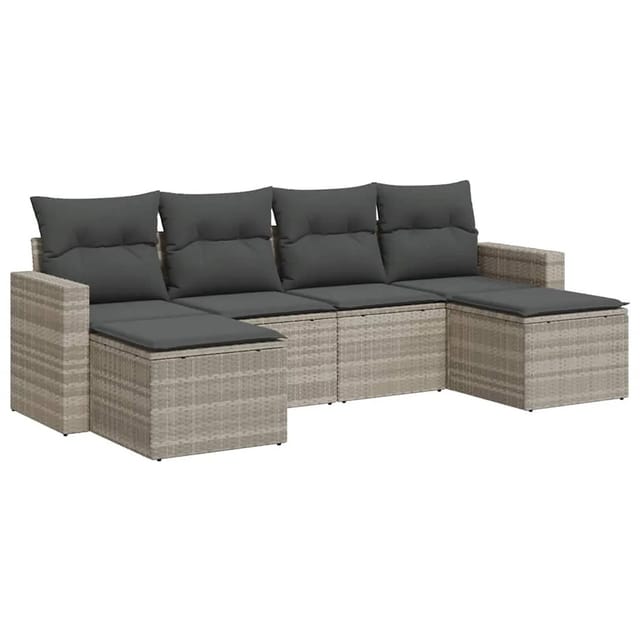 vidaXL 6-Tlg Garten-Sofagarnitur mit Kissen Hellgrau Poly Rattan 3325428