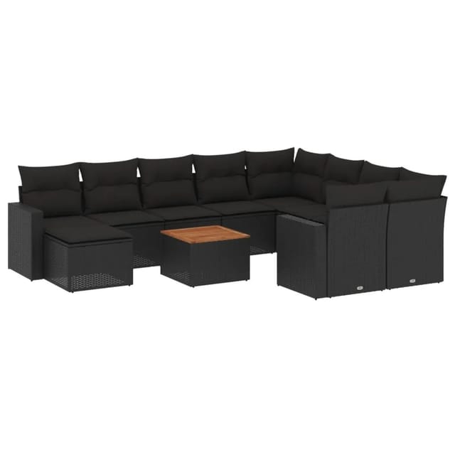 vidaXL 11-Tlg Garten-Sofagarnitur mit Kissen Schwarz Poly Rattan 3256741