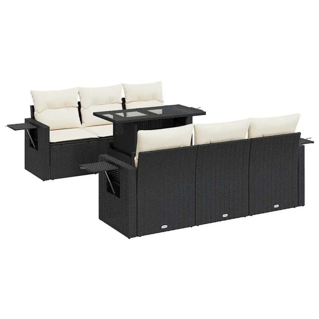 vidaXL 7-Tlg Garten-Sofagarnitur mit Kissen Schwarz Poly Rattan 3326417