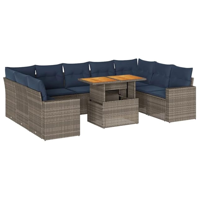 vidaXL 10-Tlg Garten-Sofagarnitur mit Kissen Grau Poly Rattan 3327085