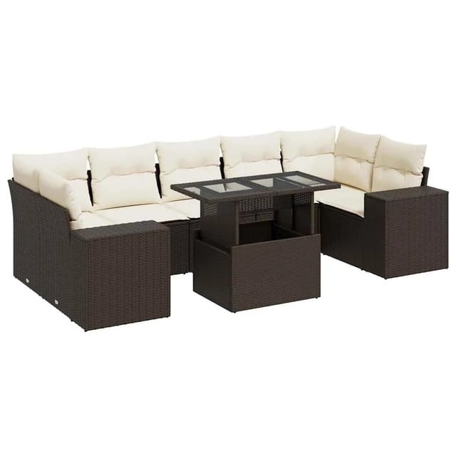 vidaXL 8-Tlg Garten-Sofagarnitur mit Kissen Braun Poly Rattan 3326764