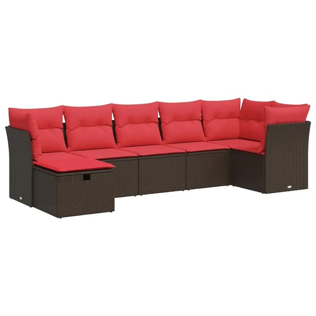 vidaXL 7-Tlg Garten-Sofagarnitur mit Kissen Braun Poly Rattan 3325310