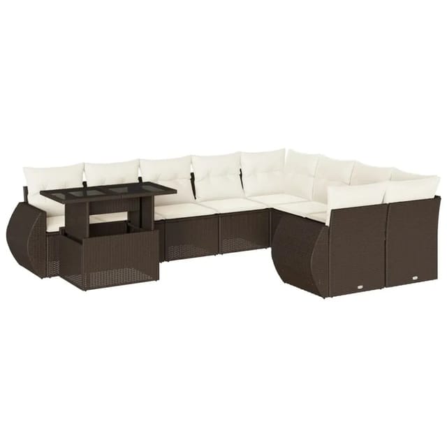 vidaXL 10-Tlg Garten-Sofagarnitur mit Kissen Braun Poly Rattan 3268773