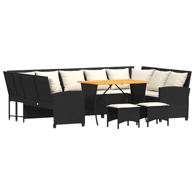 vidaXL 4-Tlg Garten-Sofagarnitur mit Kissen Schwarz Poly Rattan 3365338