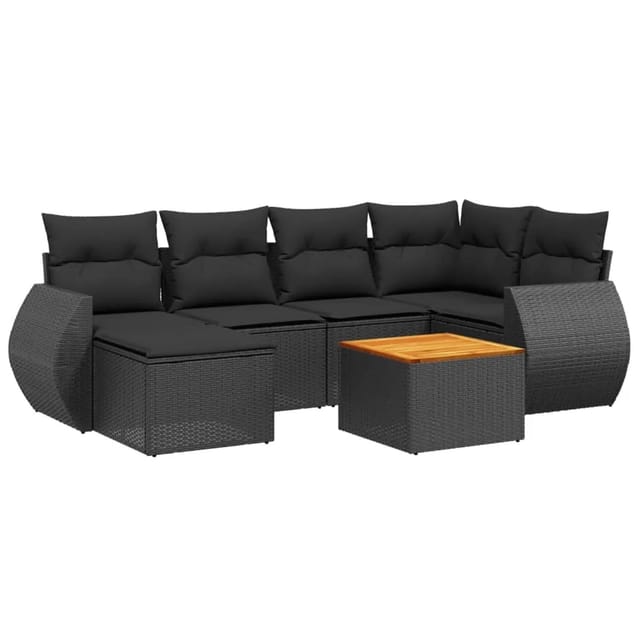 vidaXL 7-Tlg Garten-Sofagarnitur mit Kissen Schwarz Poly Rattan 3225103