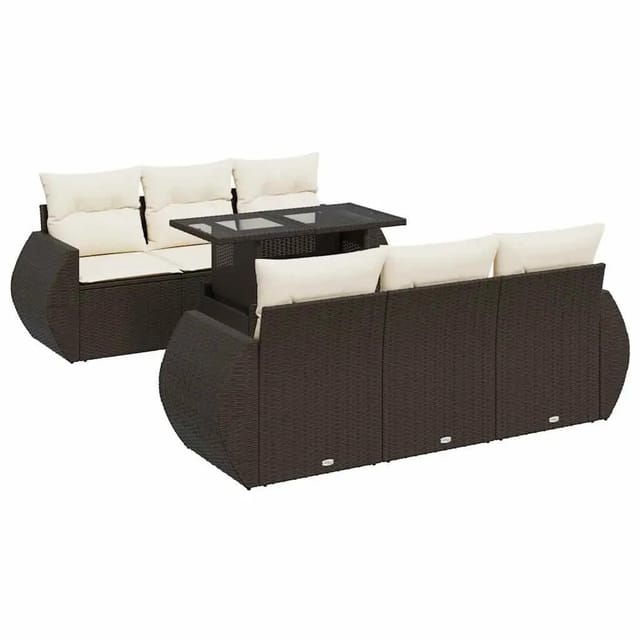 vidaXL 7-Tlg Garten-Sofagarnitur mit Kissen Braun Poly Rattan 3326584