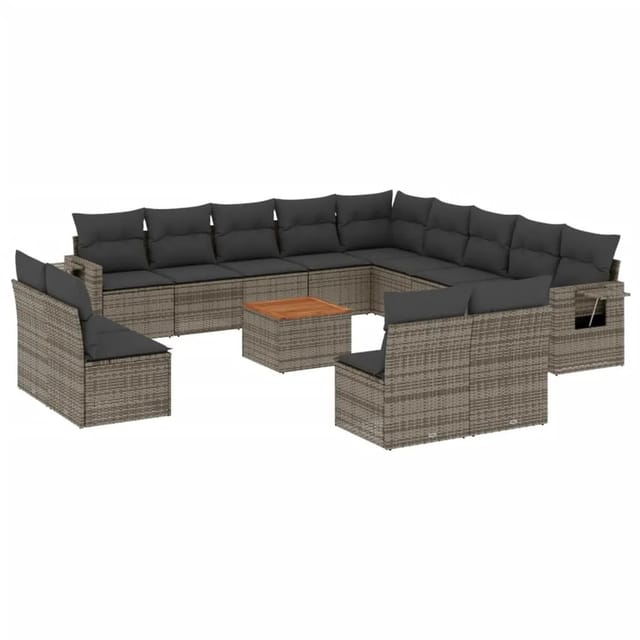vidaXL 14-Tlg Garten-Sofagarnitur mit Kissen Grau Poly Rattan 3257152