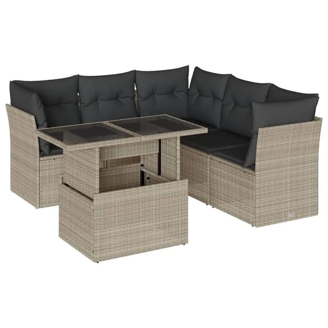 vidaXL 6-Tlg Garten-Sofagarnitur mit Kissen Hellgrau Poly Rattan 3266582