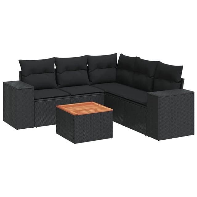 vidaXL 6-Tlg Garten-Sofagarnitur mit Kissen Schwarz Poly Rattan 3257770