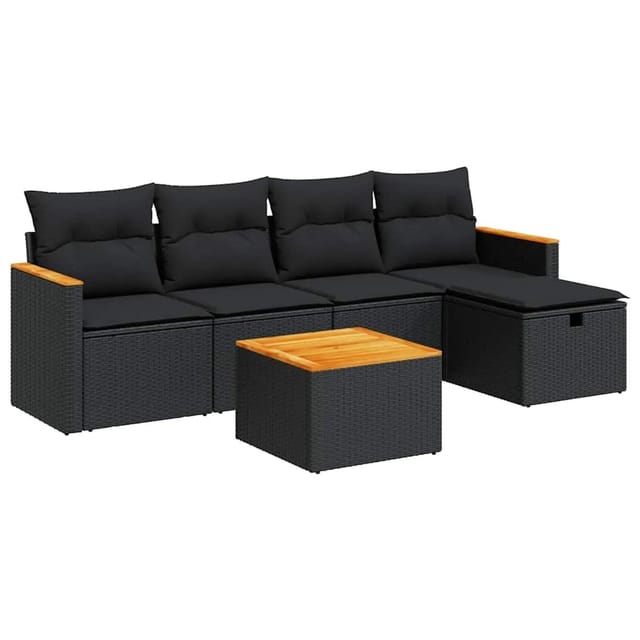 vidaXL 6-Tlg Garten-Sofagarnitur mit Kissen Schwarz Poly Rattan 3325905