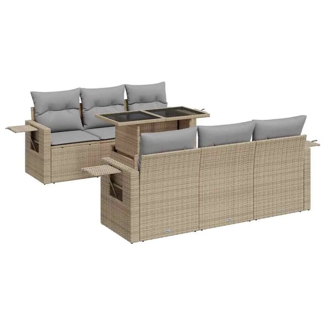 vidaXL 7-Tlg Garten-Sofagarnitur mit Kissen Beige Poly Rattan 3326420