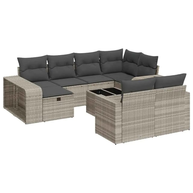 vidaXL 11-Tlg Garten-Sofagarnitur mit Kissen Hellgrau Poly Rattan 3326076