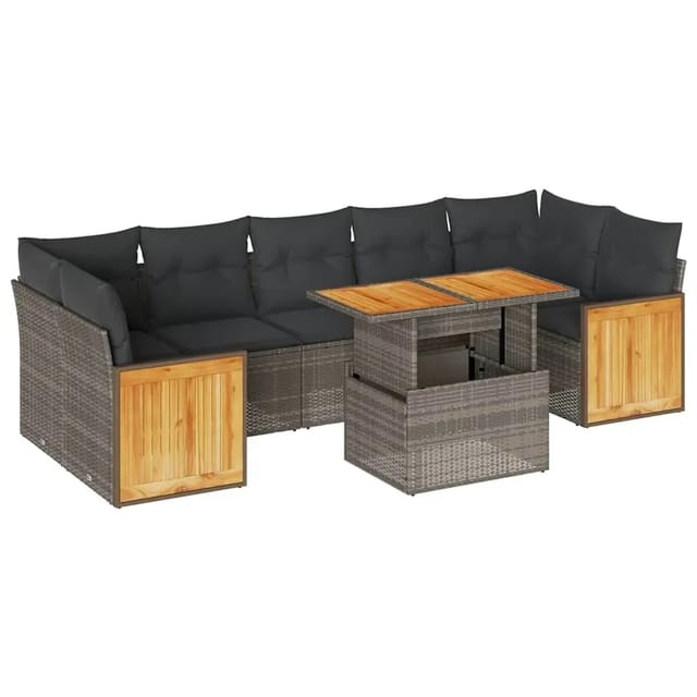 vidaXL 8-Tlg Garten-Sofagarnitur mit Kissen Grau Poly Rattan Akazie 3327686