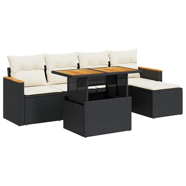 vidaXL 6-Tlg Garten-Sofagarnitur mit Kissen Schwarz Poly Rattan 3327472