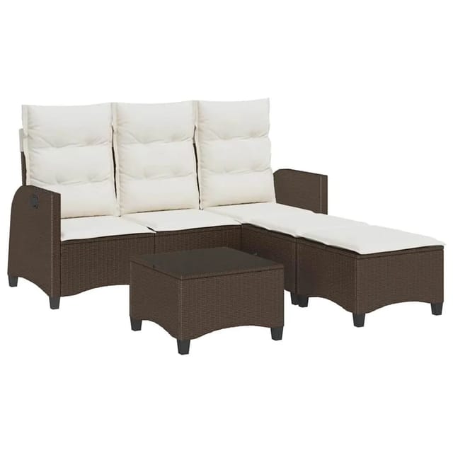 vidaXL 3-Tlg Garten-Sofagarnitur mit Kissen L-Form Braun Poly Rattan 3328639