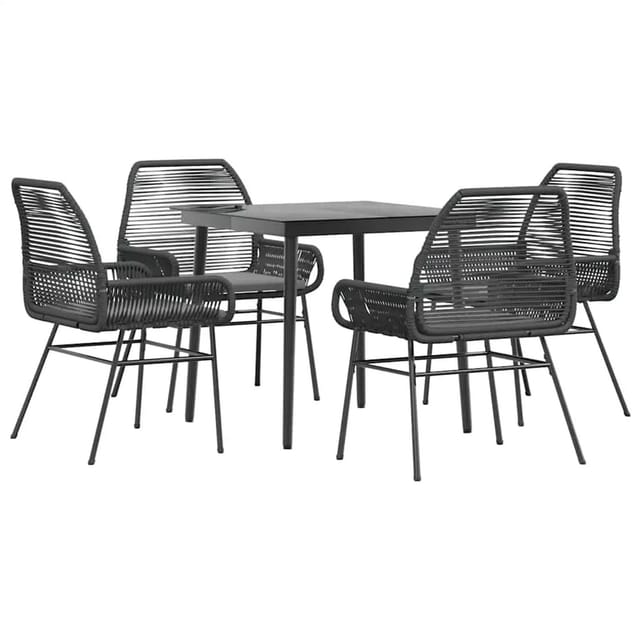 vidaXL 5-Tlg Garten-Essgruppe mit Kissen Schwarz Poly Rattan Glas 3334465
