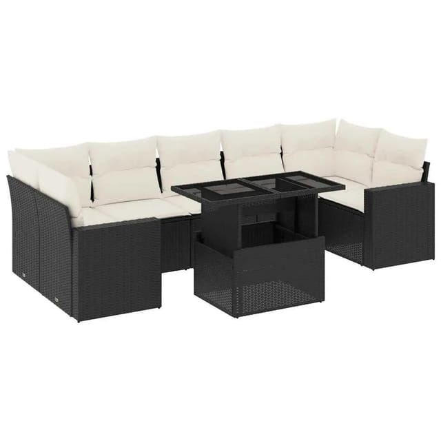 vidaXL 8-Tlg Garten-Sofagarnitur mit Kissen Schwarz Poly Rattan 3267146