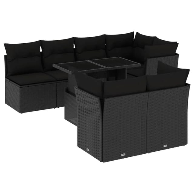 vidaXL 8-Tlg Garten-Sofagarnitur mit Kissen Schwarz Poly Rattan 3266405