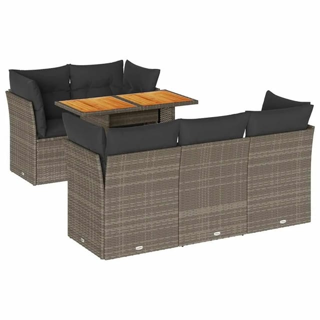 vidaXL 6-Tlg Garten-Sofagarnitur mit Kissen Grau Poly Rattan 3326888